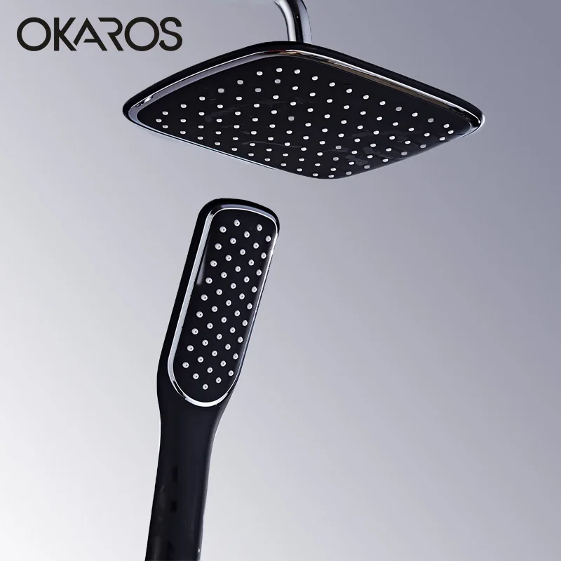 rainfall hand head OKAROS черная пластиковая ABS ультра тонкая Большая насадка для душа с дождевой насадкой+ насадка для душа для ванной комнаты, ручная насадка для душа высокого давления, набор - Цвет: rainfall hand head