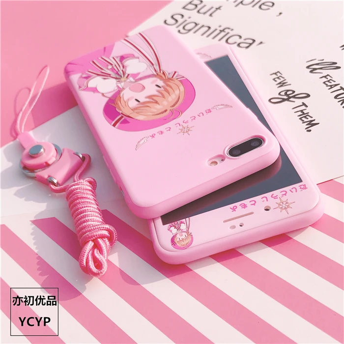 Для iphone XS Max милый Cardcaptor Sakura задний Чехол+ пленка для экрана из закаленного стекла, Девушка Мягкий чехол для iphone X XR 6 7 8plus