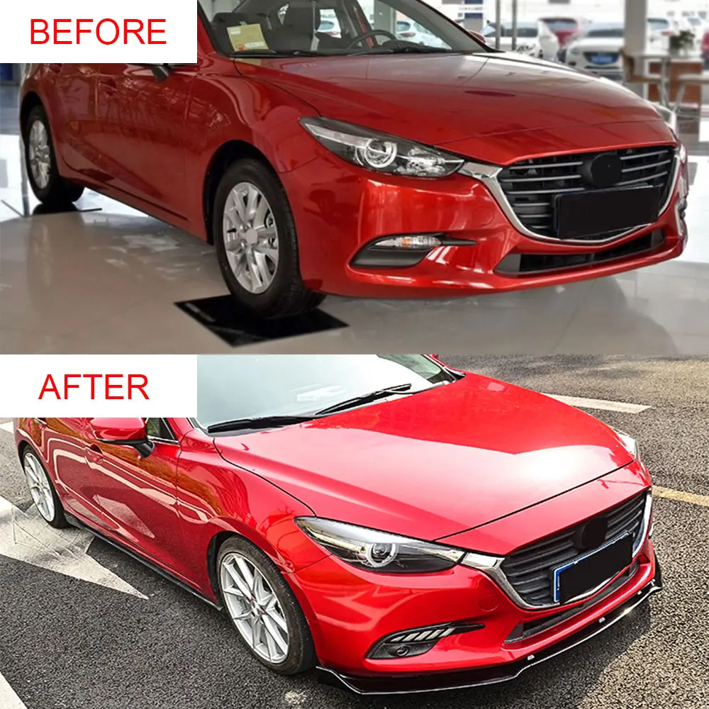 Яркий черный Передний бампер 3-ступенчатый спойлер для губ подходит MAZDA 3 AXELA 2014-2019