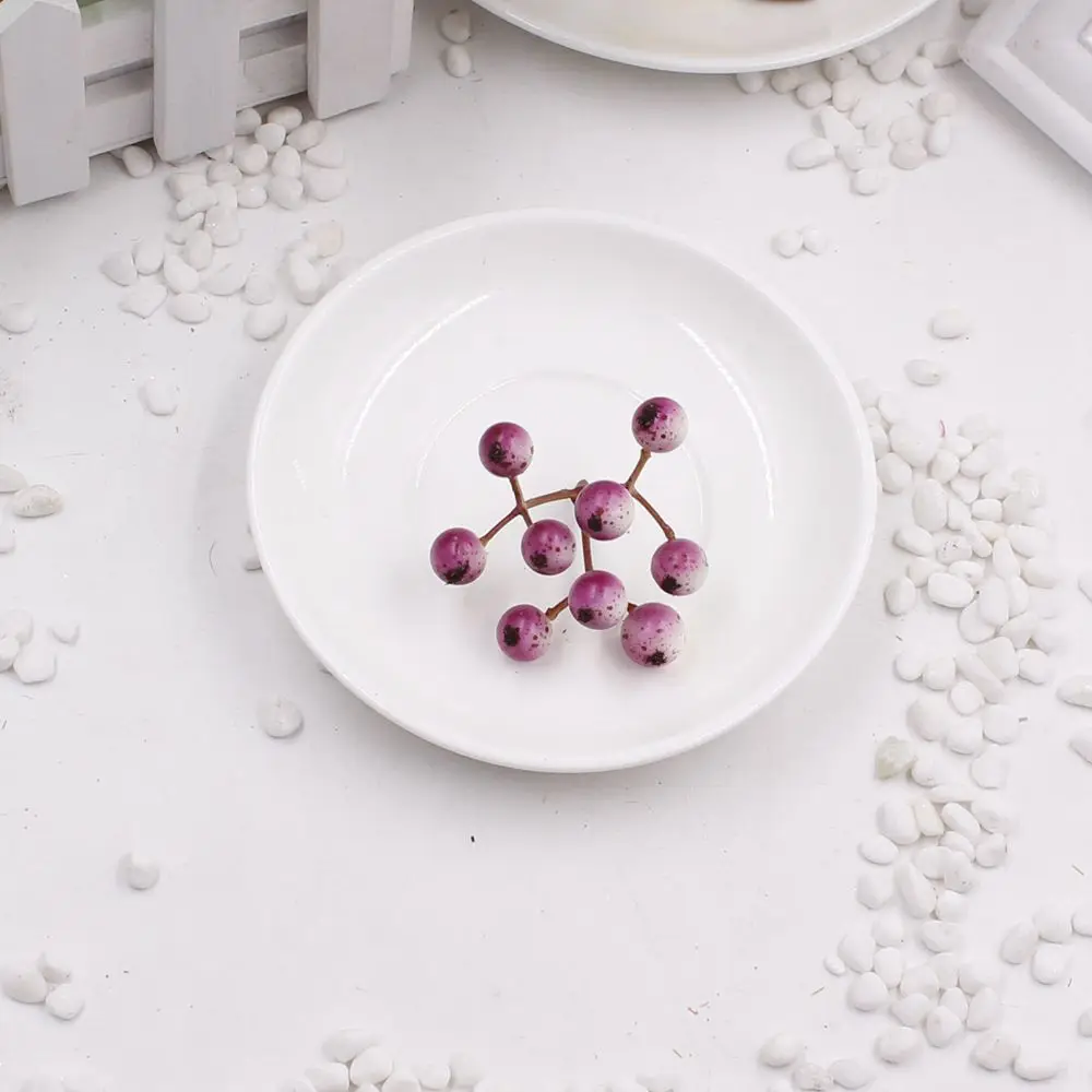 Purple red 10 unids 9 головок мини Поддельные Фрукты Пена маленькие ягоды вишня ветка DIY Искусственные тычинки цветок для свадьбы домашнего ремесла украшения - Цвет: Purple red