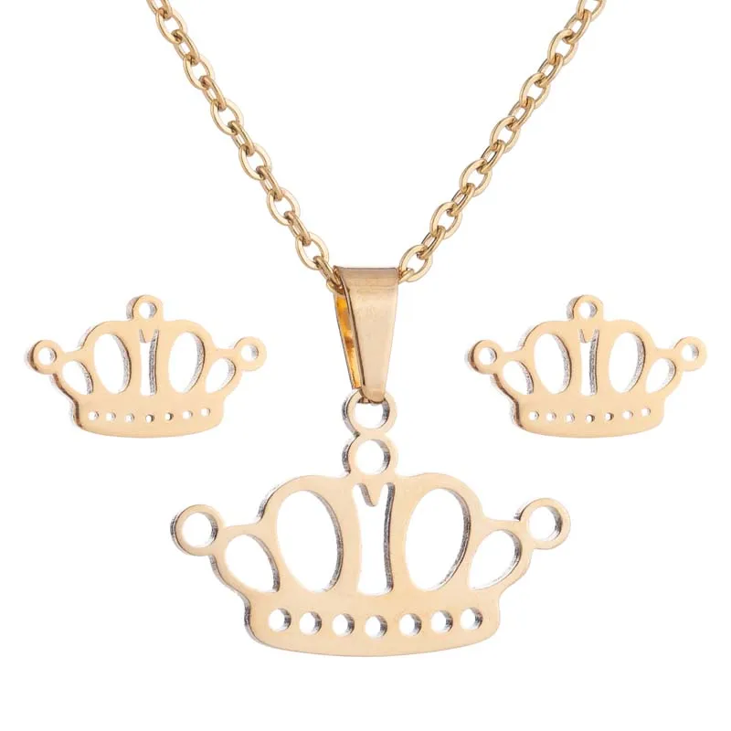 necklace set 069 Hfarich Мода Кролик Дерево Микки крест молния кулон из сердца с цветами ожерелье из нержавеющей стали ожерелье, комплект украшений для женщин - Окраска металла: necklace set 069