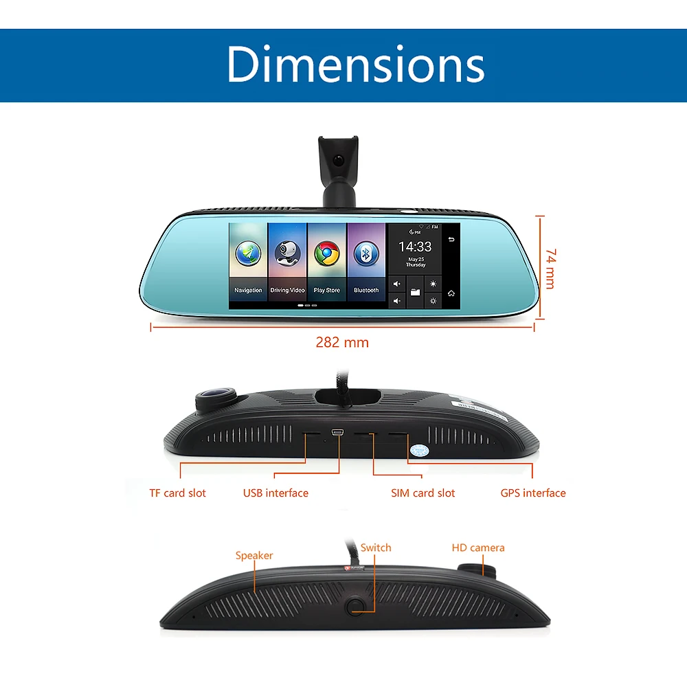 Junsun K716 Car Mirror Video 8&quot 4G DVR Camera Android 5.1 with GPS DVRs Automobile Recorder Rearview Dash Cam|android 5.1|android androidandroid