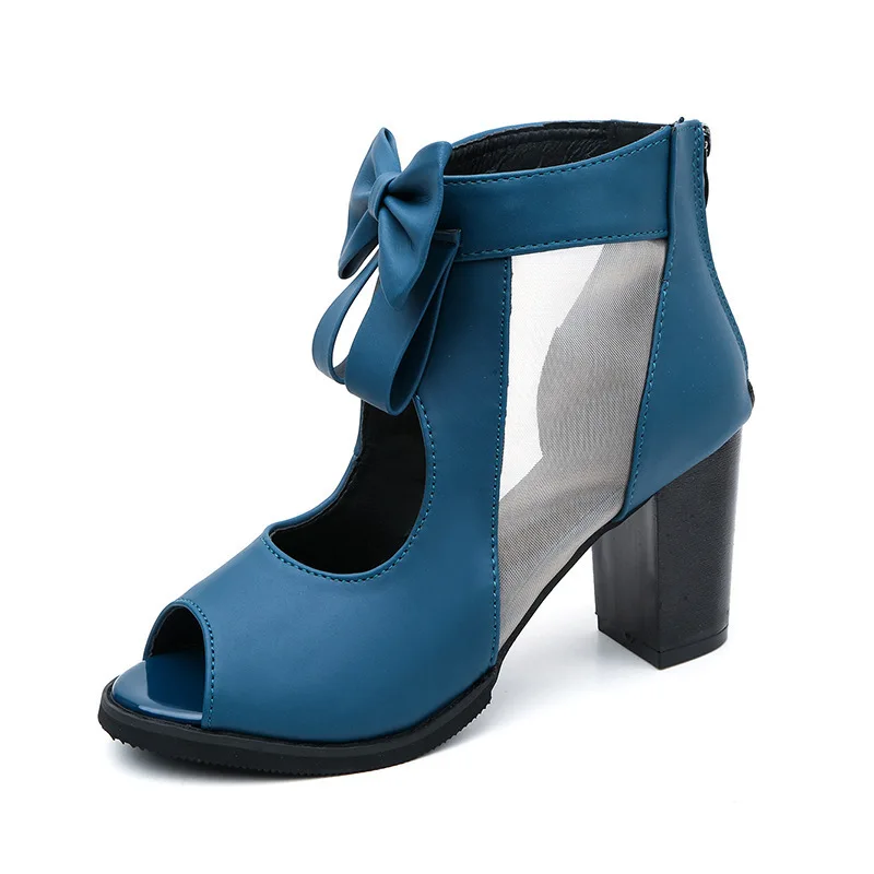 2019 г. новые женские туфли на высоком каблуке с открытым носком тонкие бантом