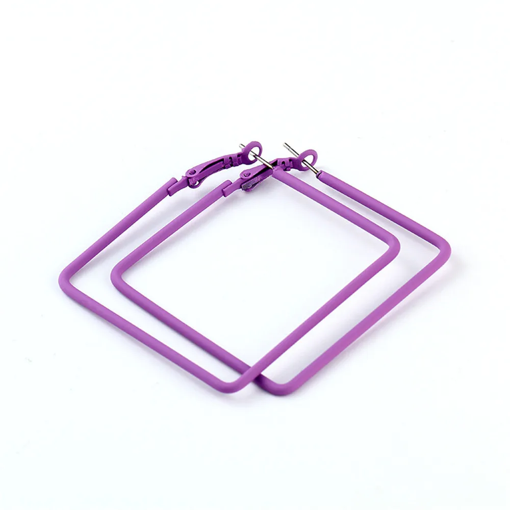 Square purple Большие вечерние серьги-кольца в стиле панк, размер 50 мм, новинка, треугольные серьги в форме сердца, ушные петли, модные трендовые, 20 стилей, ювелирные изделия для женщин - Окраска металла: Square purple