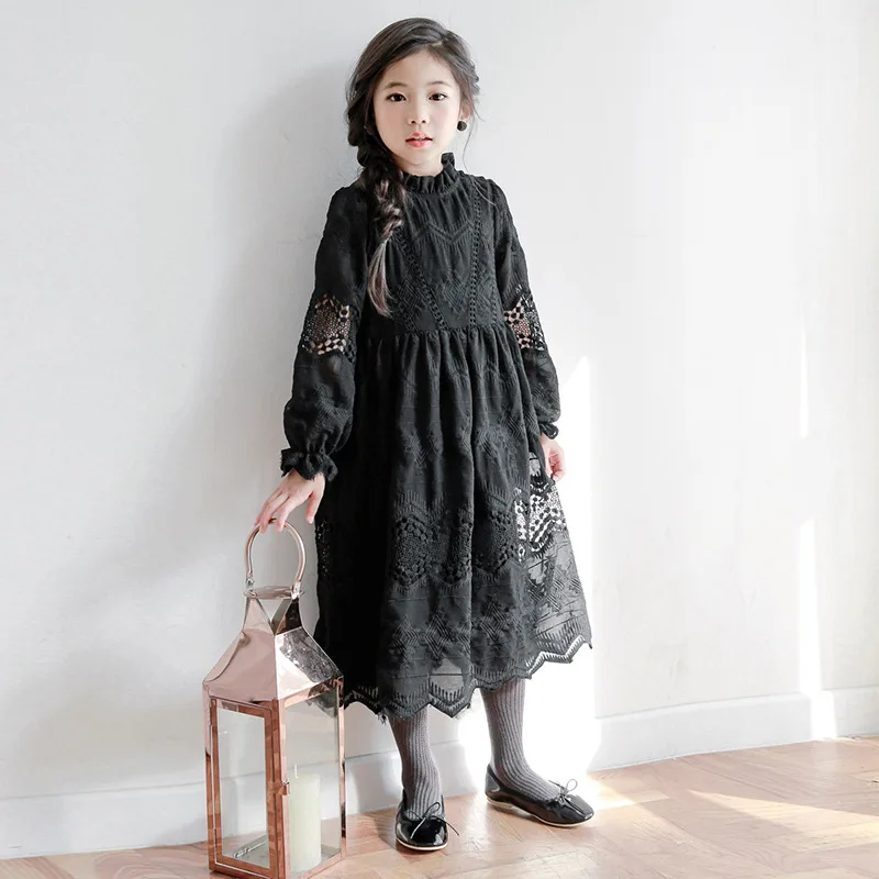 Autumn Spring Girl Cotton Black Dress Cute Fashion Princess Party Elegant For 6 7 8 9 10 11 12 13 14 Years Children Clothe | Детская