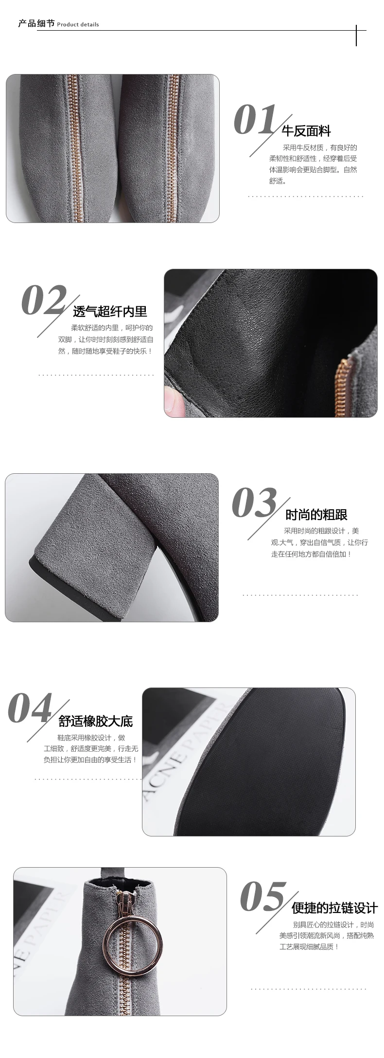 Women ankle Boots Cow suede 22-25.5 cm length autumn and winter Square toe front zipper ladies boots female+shoes women booties