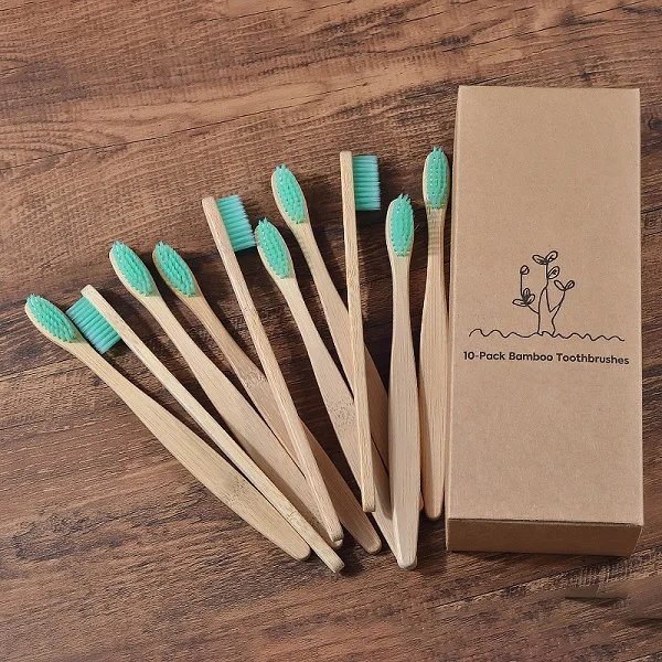10 Piece Mint green Дизайн, разноцветные бамбуковые зубные щетки, Экологичная деревянная зубная щетка с мягкой щетиной, зубная щетка для ухода за полостью рта для взрослых - Цвет: 10 Piece Mint green