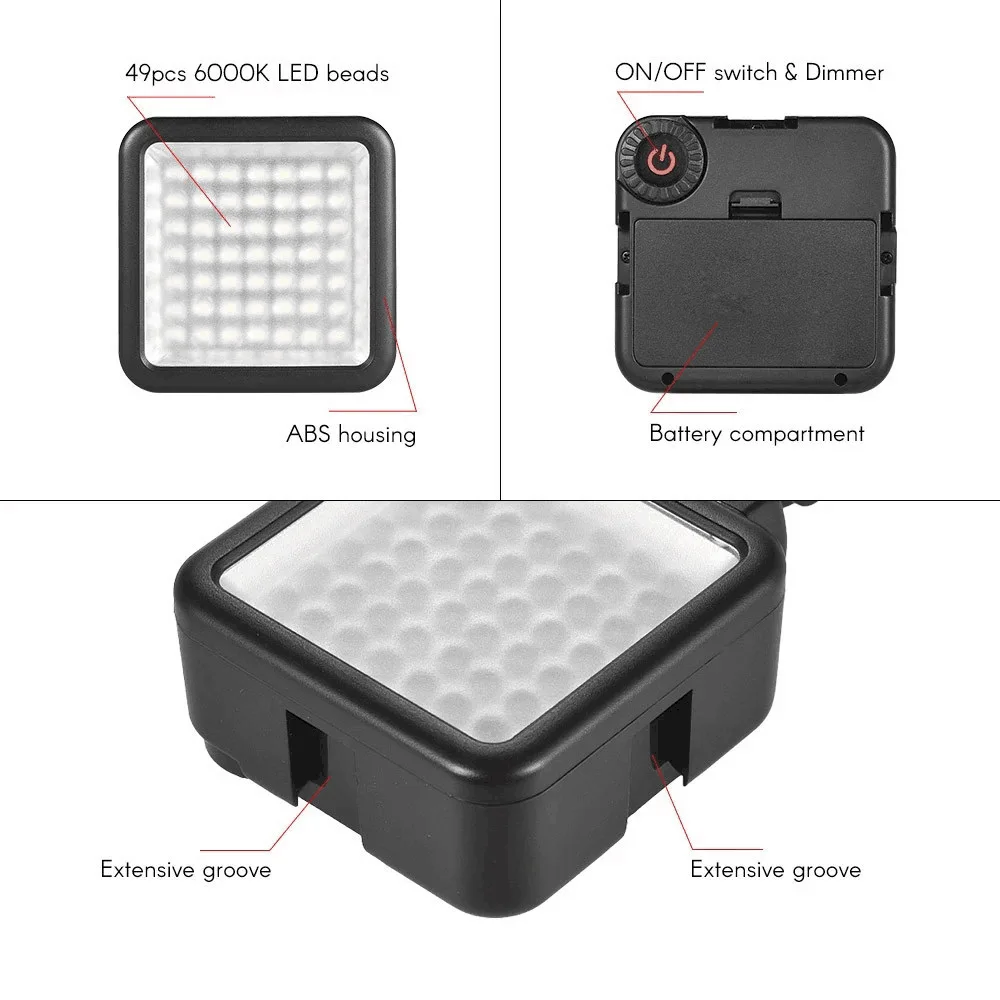 Фото вспышка GW49 Mini Pro Led-49 видео светильник 49 Led вспышка светильник для Dslr камеры видеокамера Dvr Dv камера светильник черный для gopro