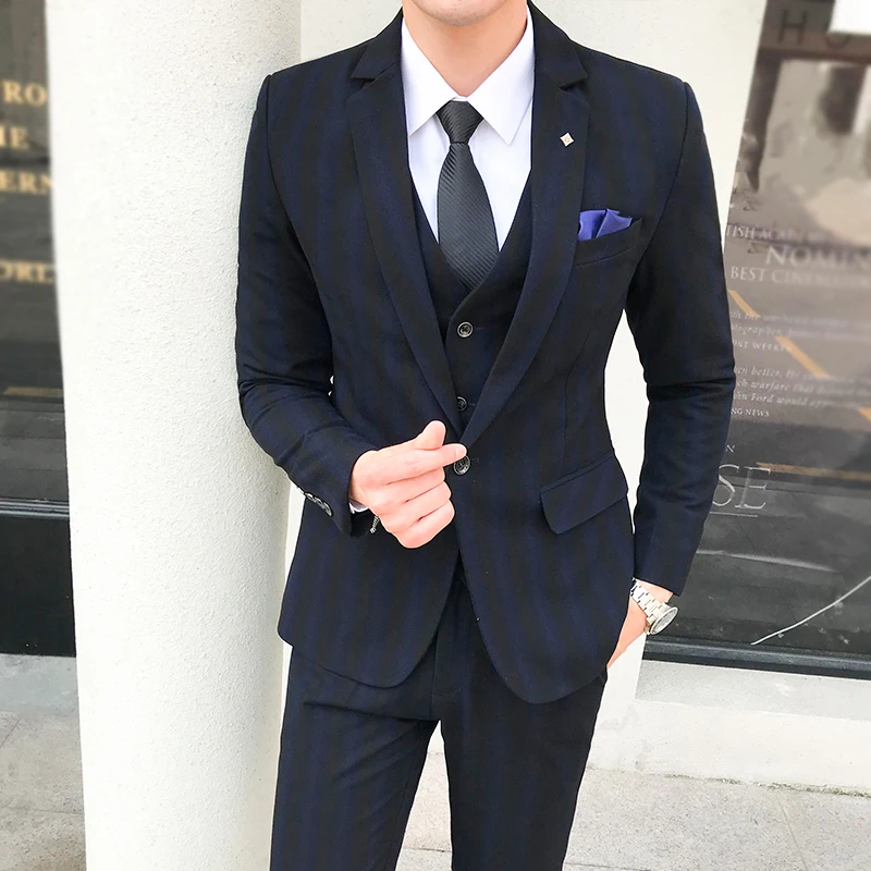 2018 новое платье Slim Fit Свадебный костюм мужской смокинг набор (куртка + жилет брюки) - Фото №1