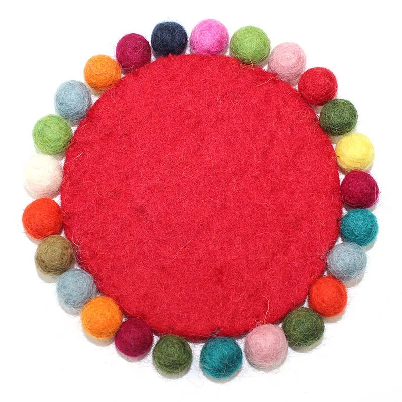 Набор из 2 шерстяных войлочных помпонов коврик для чашки украшение стола