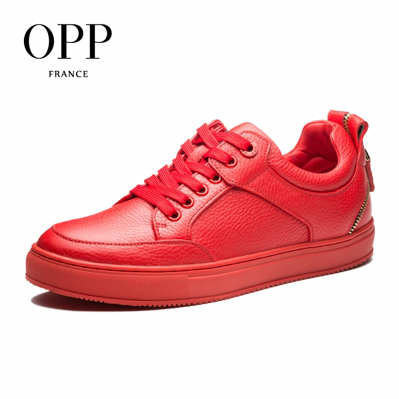 OPP Men's Shoes Loafers For Men Cow Leather Flats Casual Back Zip footwear for Lace up | Обувь