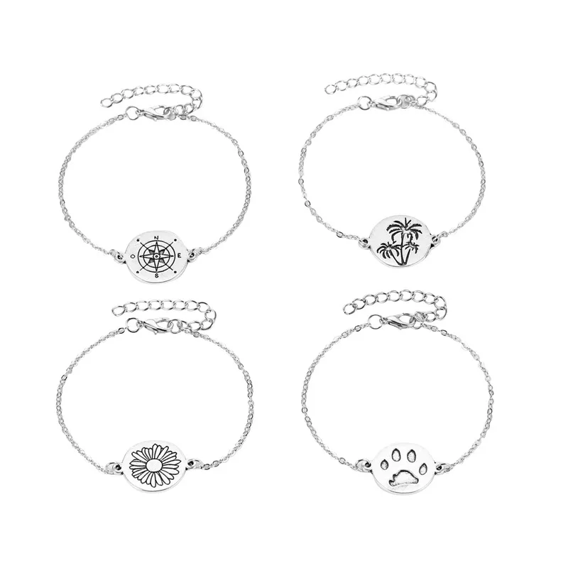 4 комплекта браслет с изображением кокосовой пальмы и цветка для женщин