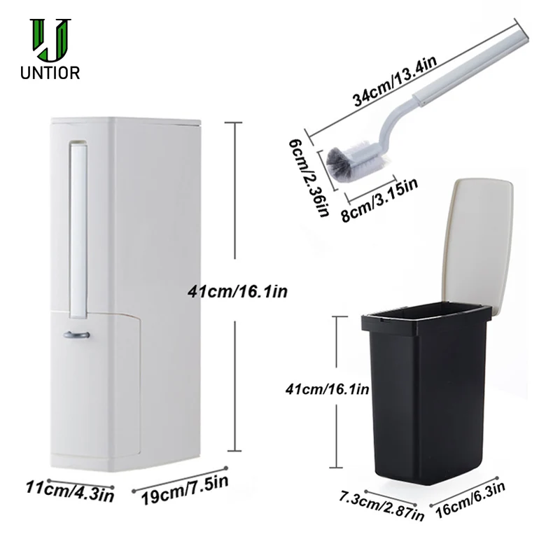

UNTIOR 3 in1 Narrow Trash Can Plastic Waste Bin with Toilet Brush Garbage Bucket Dustbin Kitchen Bathroom Cleaning Trash Bin