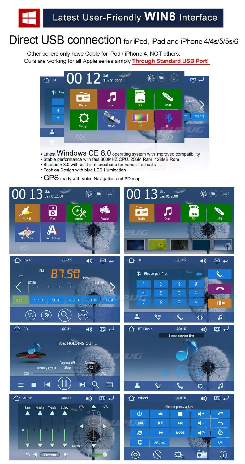 Системы Sub MP4 3D сенсорного экрана с логотипом универсальный автомобильный DVD