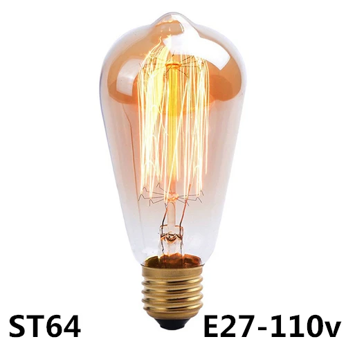 E27-110v-ST64 Ретро vintage edison bulb E14/E27 40 w 110 v/220 В ампулы винтажная лампа Эдисона лампочка нить накаливания декоративное освещение - Цвет: E27-110v-ST64
