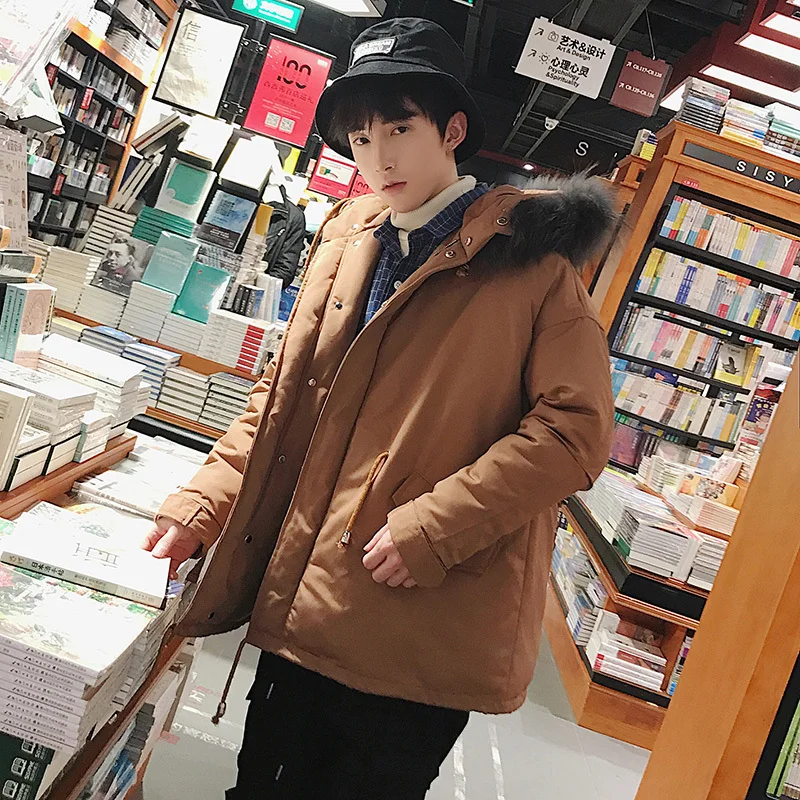 2018 осень зима для мужчин новый материал большой меховой воротник с капюшоном