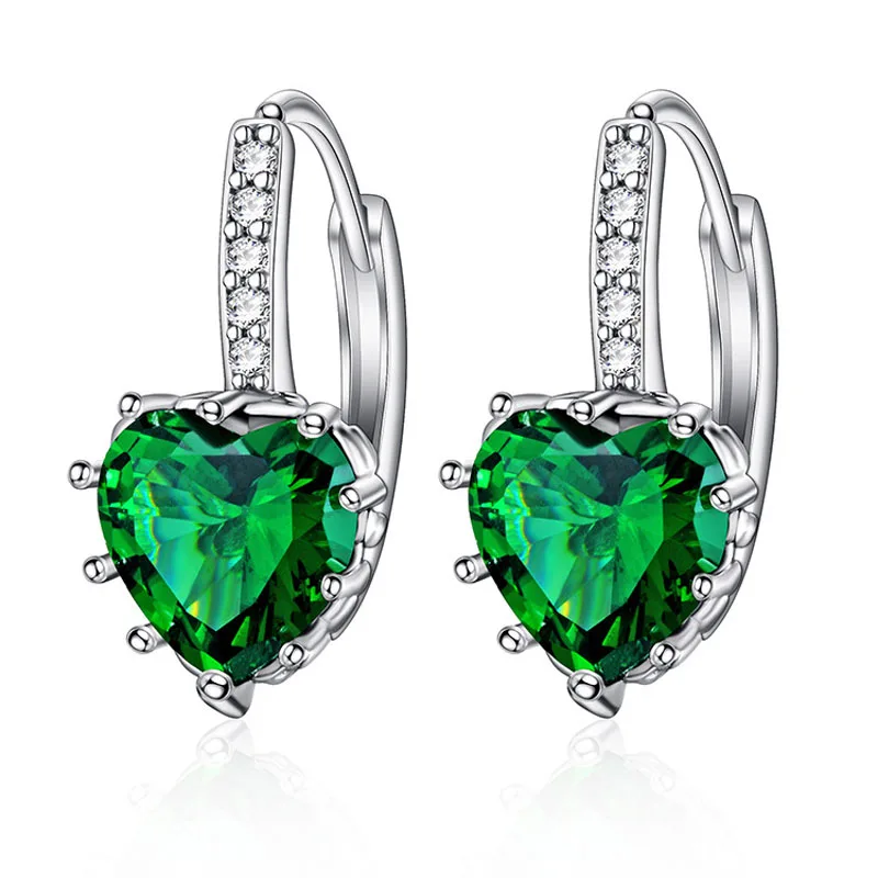 Green Модные женские серьги-гвоздики 5 цветов AAA CZ, Винтажные серьги с кристаллами, женские свадебные украшения A13 - Окраска металла: Green