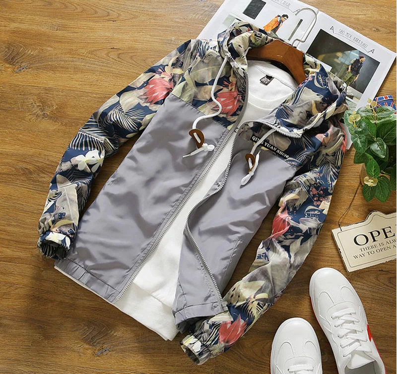 Цветочный Курточка бомбер Для мужчин хип-хоп Slim Fit цветы пилот Курточка бомбер пальто Для мужчин; куртка с капюшоном плюс Размеры 4XL