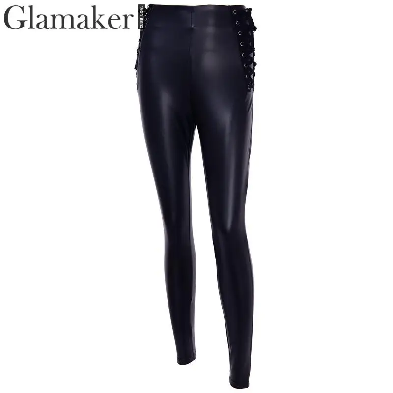 Glamaker, женские штаны из искусственной кожи на шнуровке, эластичные обтягивающие штаны, Капри, сексуальные брюки с высокой талией, женские штаны, зимние штаны