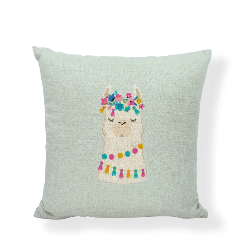 Colorful Alpaca Cushion Cover Personality Flowers Lovely Naughty Simple Alphabet Avatar Warm Beige Style Flax Home Decoration | Дом и сад