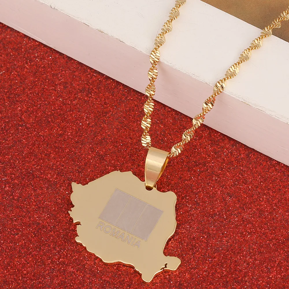 Ожерелье из нержавеющей стали с романтической картой Румынии модные украшения