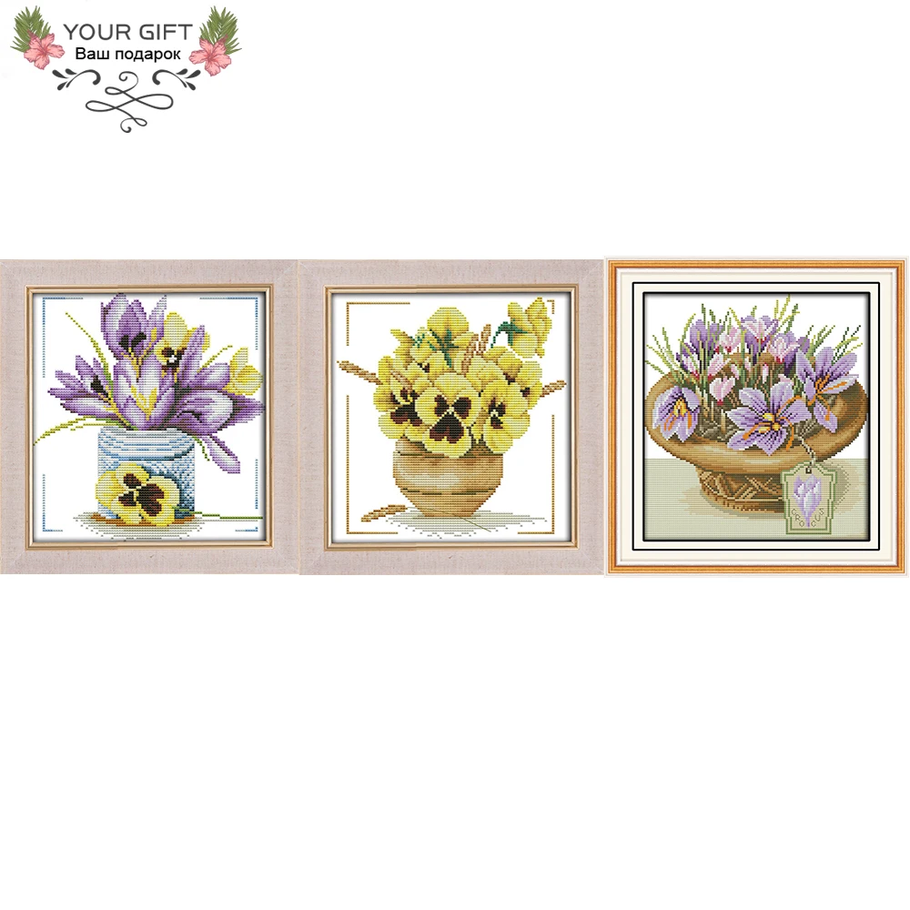 

Joy Sunday Flowers Home Decor H760 H761 H762 Small Pot Crocus Yellow Flower A Pot Of Orchids Needlepoint Cross Stitch kit