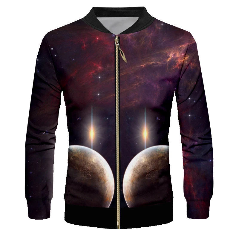 

OKGB Mens Baseball Jackets New Harajuku Printing Galaxy Space 3D Zip Jacket Coat Fashion Male Long-sleeved Sweats Uniforms Coats