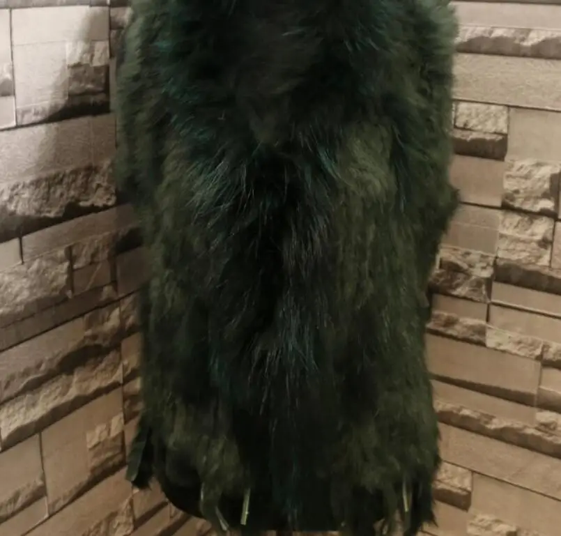 dark green Модный жилет из кроличьего меха, отделка мехом енота, вязаный жилет из кроличьего меха с капюшоном, меховой жилет - Цвет: dark green