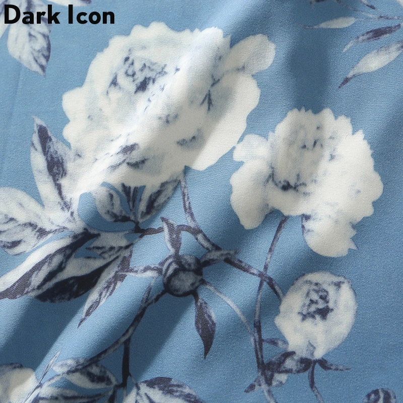 Темный икона принт в виде голубого цветка большие рубашки с отложным воротником
