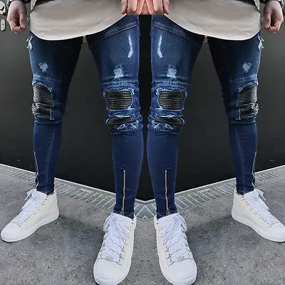 

Mens Ripped Slimfit Skinny Jeans Stretch Denim Distress Frayed Biker Jeans Boys