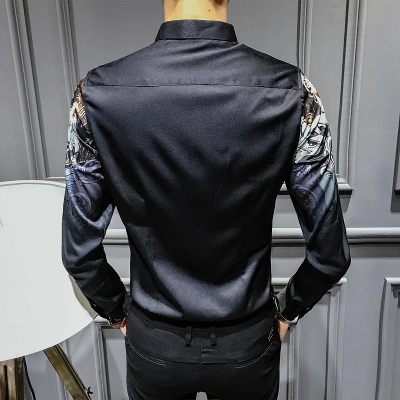 Новое Барокко рубашки мужские роскошные узорчатые вечерние с принтом Camisa Masculina