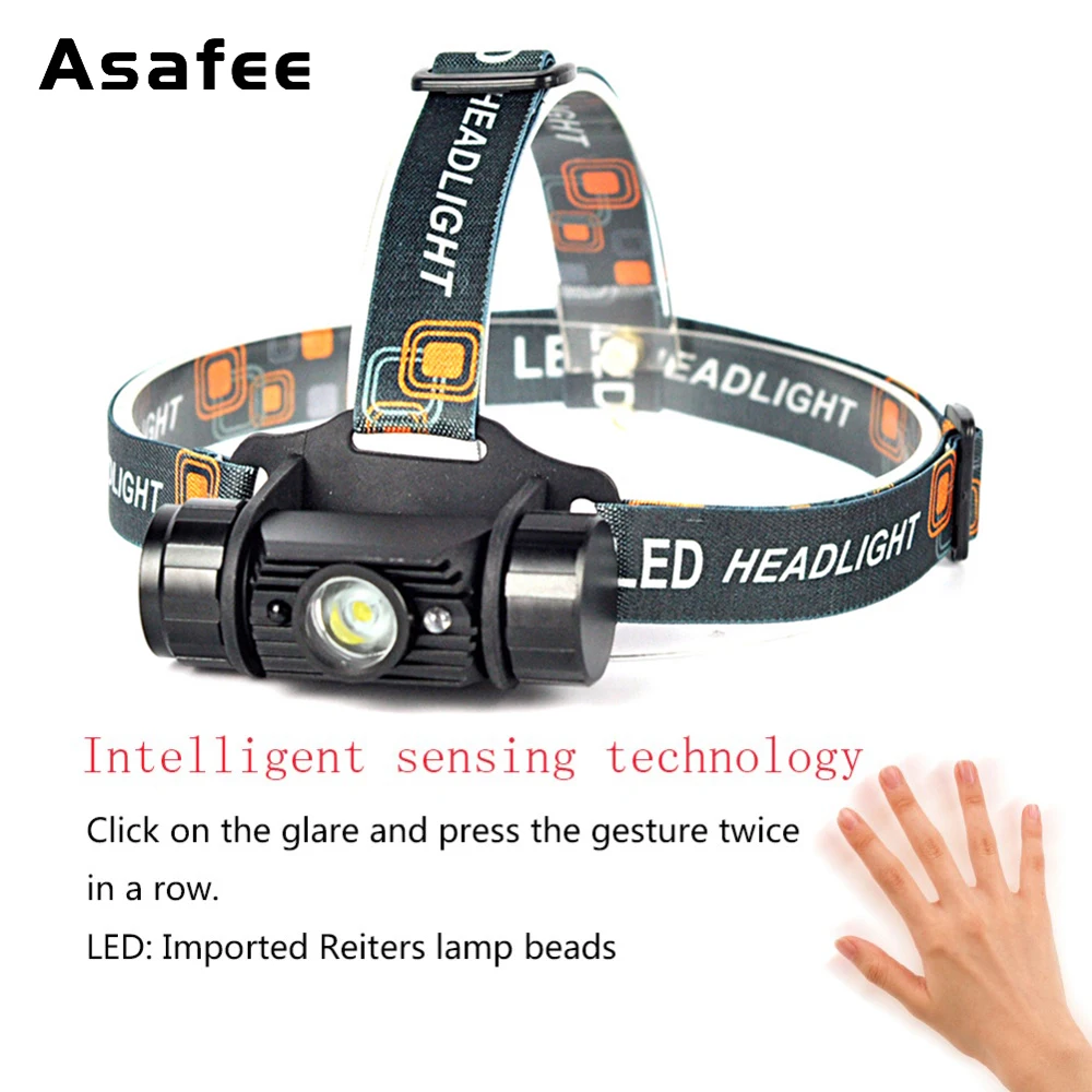 Asafee 800lm 3 Вт Мини ИК-датчик индукции фар USB Перезаряжаемый Lanterna светодиодный налобный фонарь Головной фонарь 18650 аккумулятор