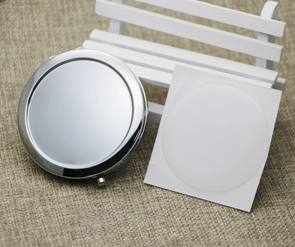 

Blank Compact Mirror With 58mm epoxy stickers, Pocket mirror supply, Make Up Mirror, Double Sided Mirrors DIY Kit Silver Color