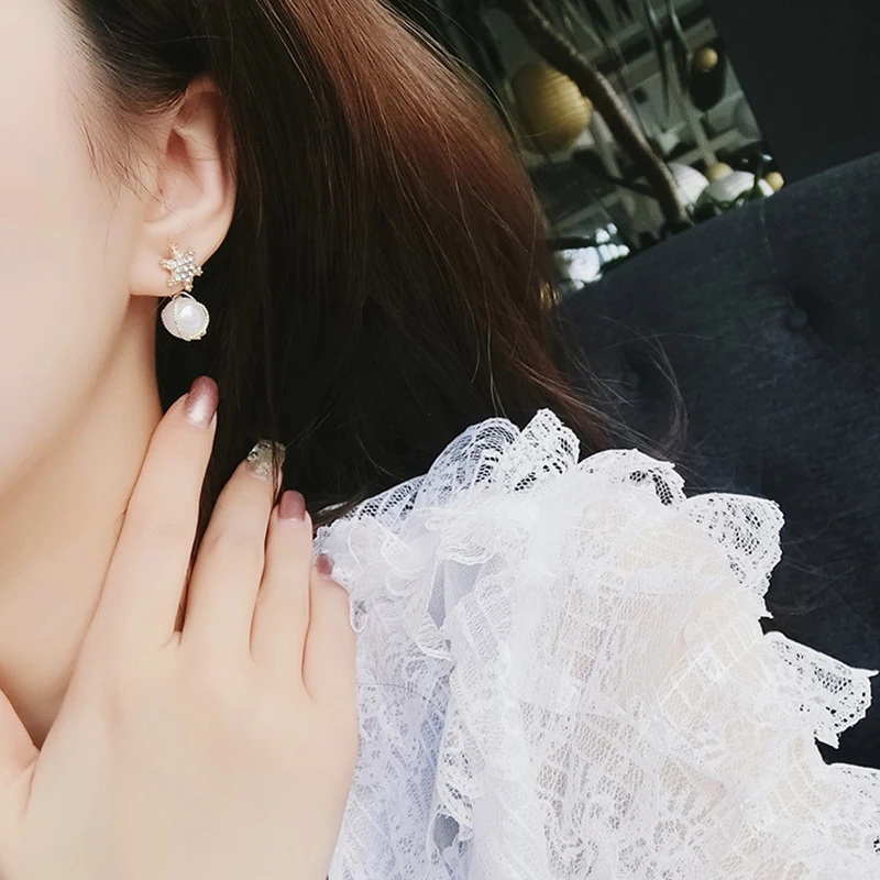 GWACC Fashion Heart Pearl Drop Earrings For Women Natural Freshwater Knot Metal Crystal Snowflake Jewelry | Украшения и