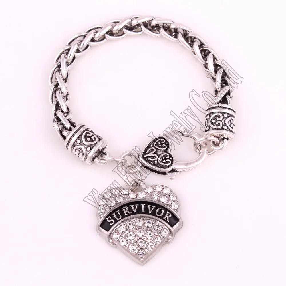SURVIVOR Осведомленность Оповещение Медицинский знак Кристаллическое сердце Оберег с 15CM пшеничной цепью Застежка-Карабин Детские украшения на браслете.