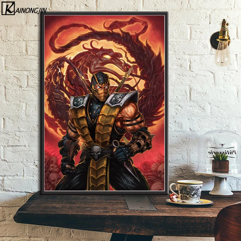 Плакаты и принты Mortal Kombat плакат боевая игра скорпиона холст живопись Настенная