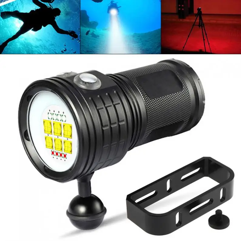 QH14-4 300W Six 9090 White XML2 Four XPE Blue R5 Four XPE Red R5 LED Underwater 80m Diving Flashlight with Spherical Bracket