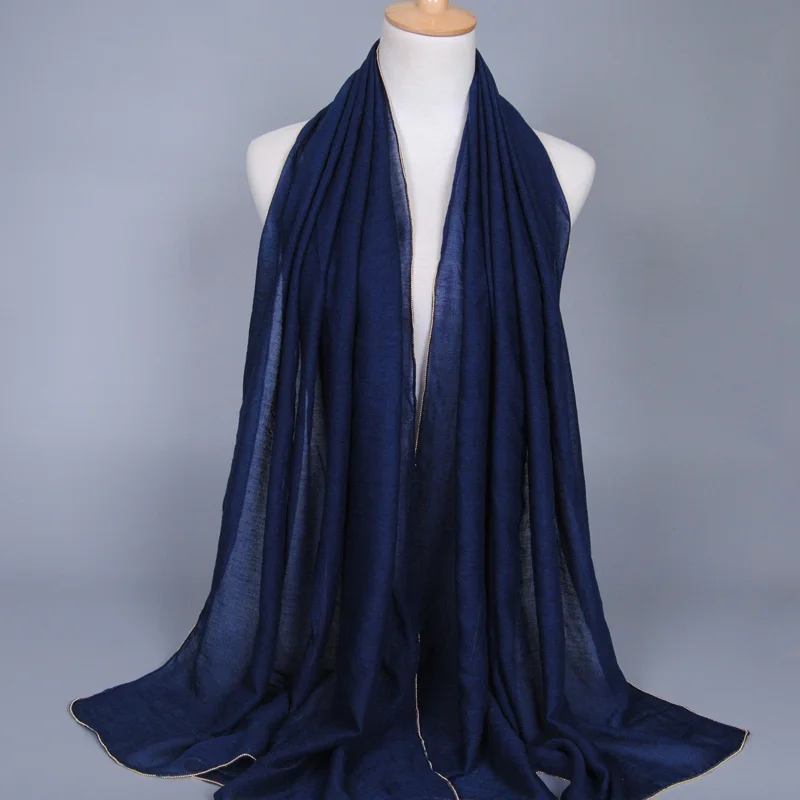 LMLAVEN женский хлопковый шарф с золотыми краями и цепочкой модный платок