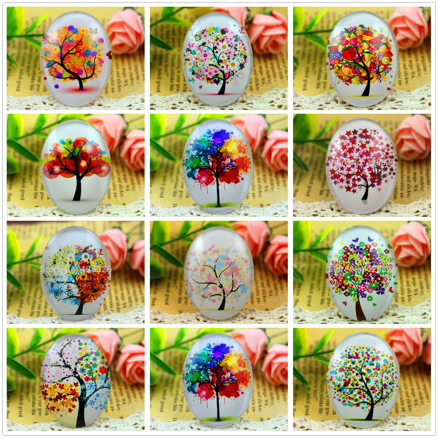 2 шт./лот 30x40 мм Новая мода дерево ручной работы фото стекло кабошоны узор