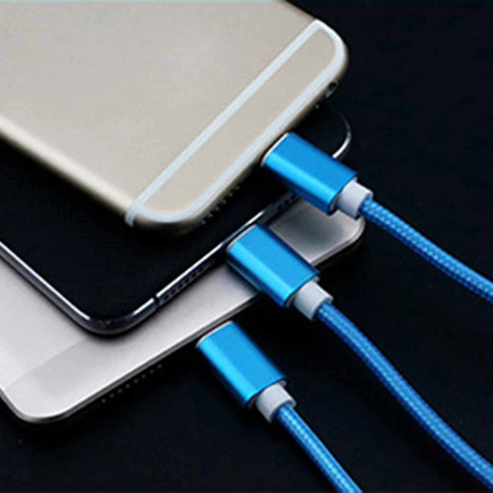 100 шт. 3 в 1 нейлоновый Плетеный зарядный кабель Micro USB для зарядного устройства