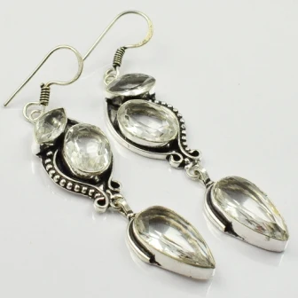 

White Topas, Silver Overlay on Copper Earrings, 73 mm , E2060