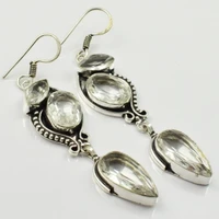 white topas silver overlay on copper earrings 73 mm e2060