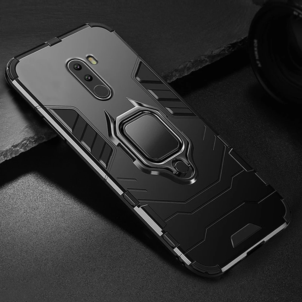

Luxury Armor For Xiaomi Pocophone F1 Case Shockproof PC+TPU Protective Back Cover For Poco F1 Case Magnetic Holder Ring Bracket
