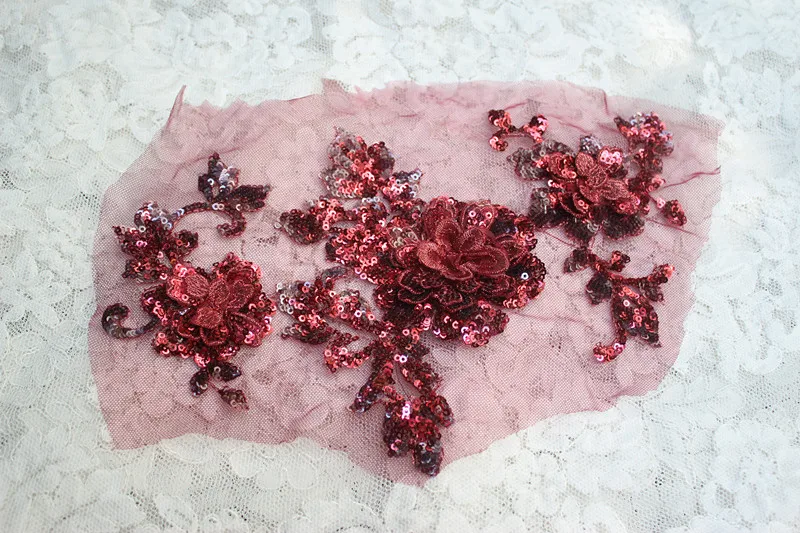 (4 шт./лот) Бесплатная доставка Пришивные винно Красные Аппликации из кружева с