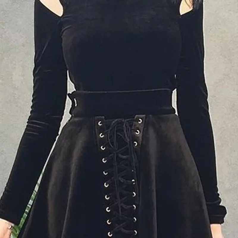 Женские плиссированные юбки Ruibbit черные короткие бархатные на шнуровке в стиле