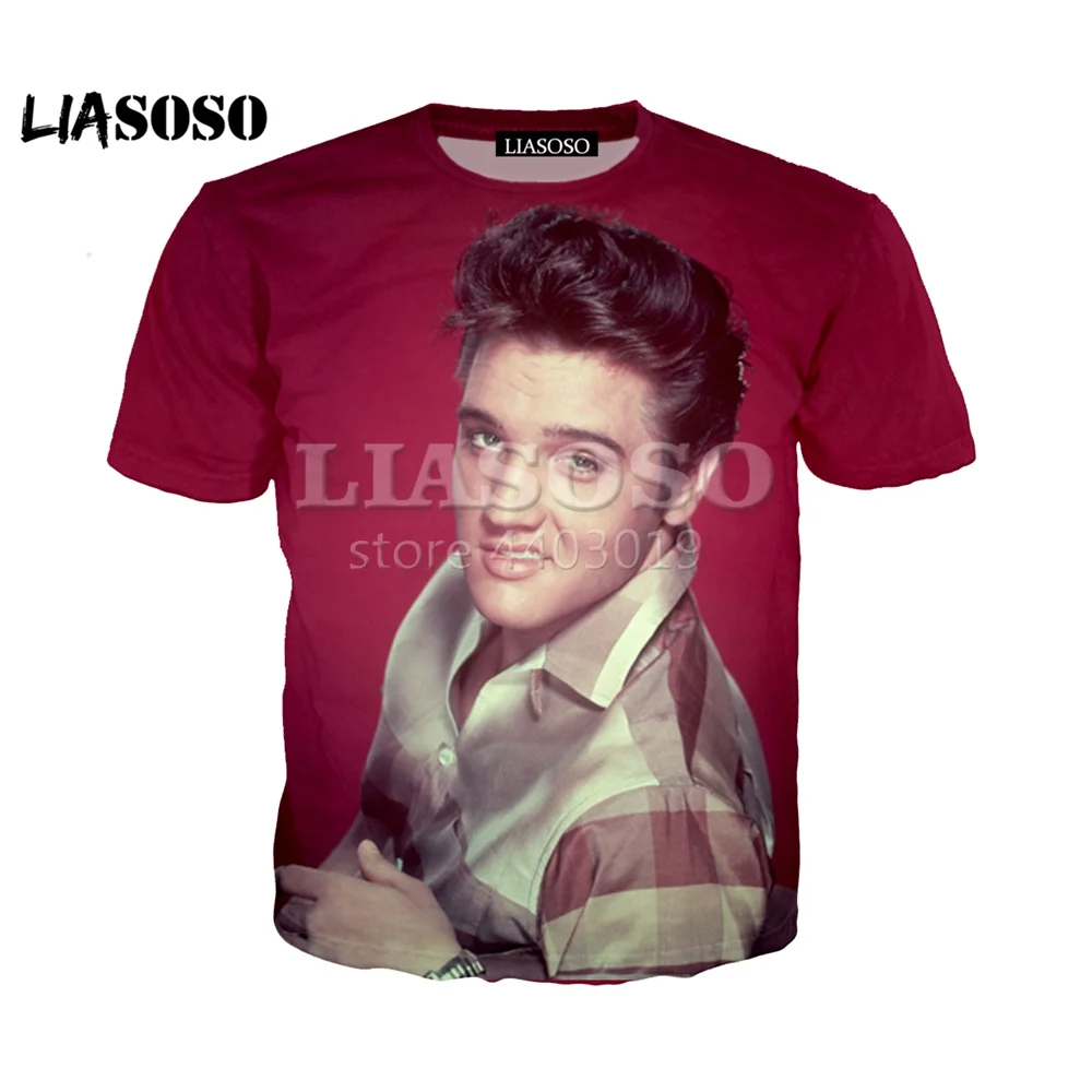 Новинка лета 2018 футболка liaseo с коротким рукавом топ 3D цветным принтом Elvis Presley