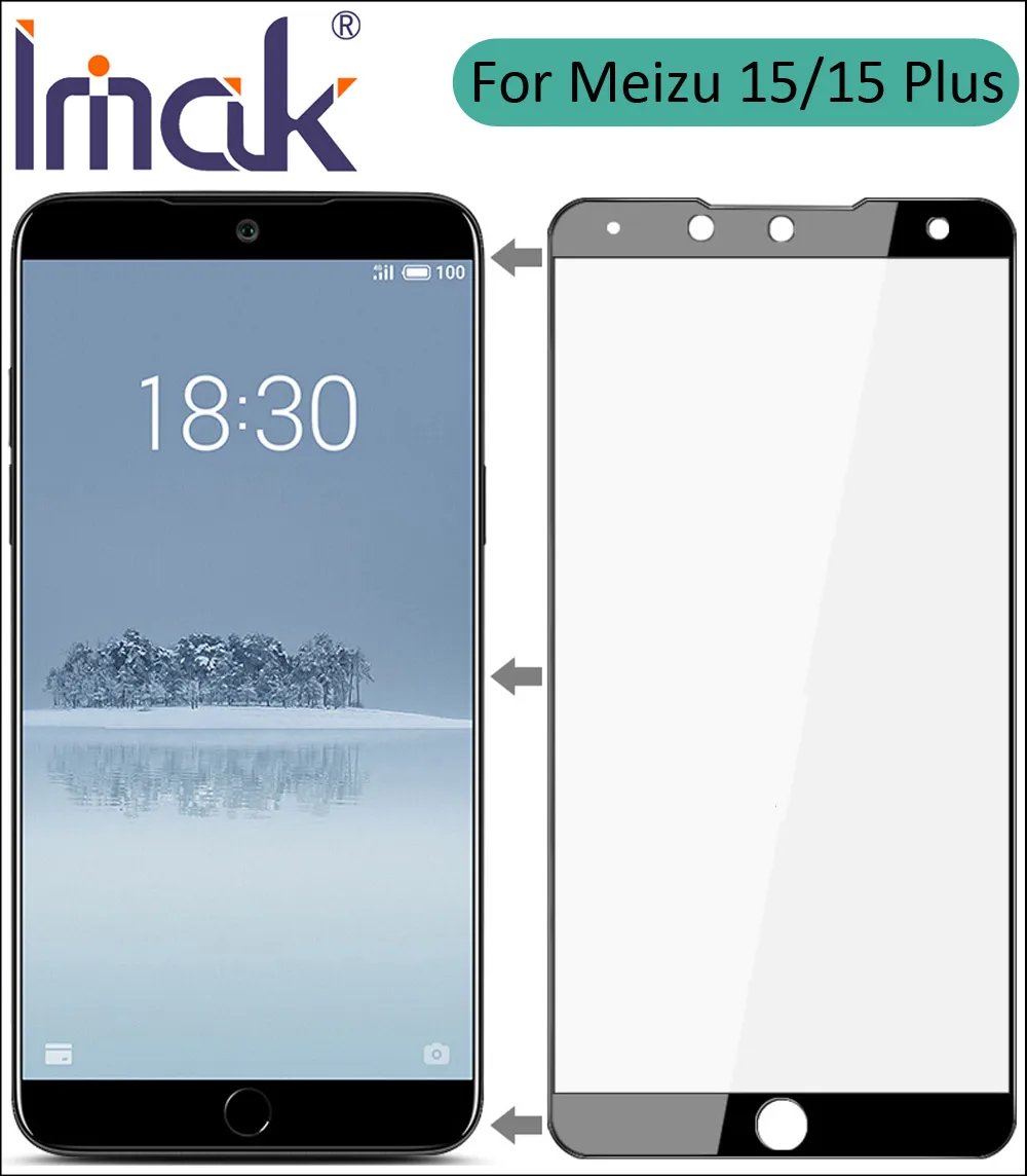 Полноэкранный защитный чехол Imak из закаленного стекла для Meizu 15 Plus 2.5D изогнутый