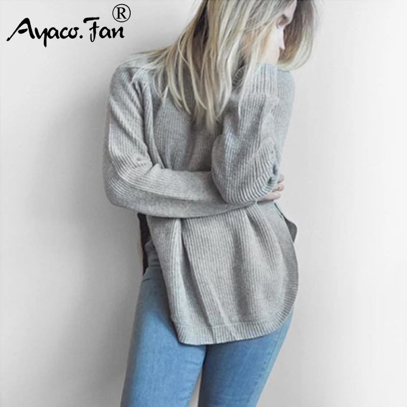 2019 Women Sweaters And Pullovers Autumn Winter New Solid Long Sleeve Irregular Split Pullover Female Casual Knitted Sweater | Женская
