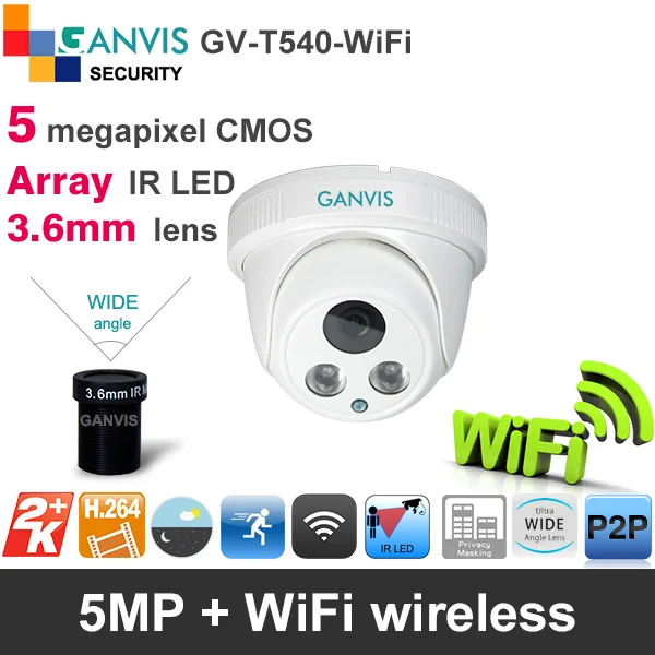Wifi беспроводной GANVIS супер HD 5mp IP камера купольная массив ик-камеры из светодиодов