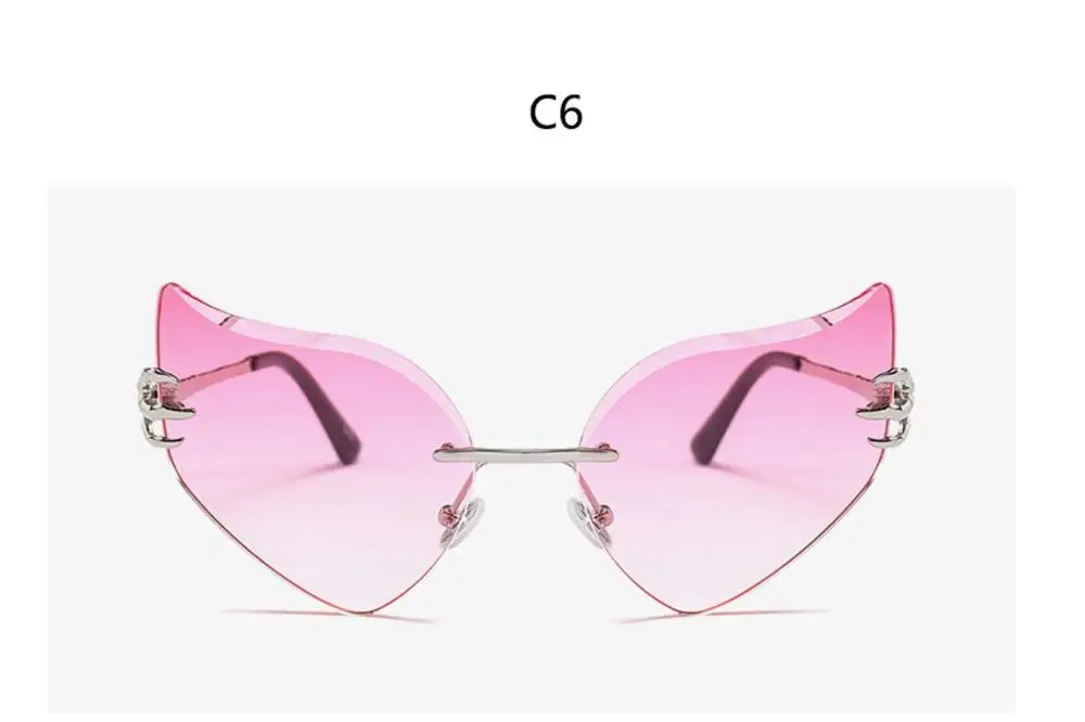 c6 silver pink Ретро Винтажные Солнцезащитные очки Cateye женские роскошные брендовые дизайнерские солнцезащитные очки сексуальные градиентные солнцезащитные очки без оправы женские лапы - Цвет линз: c6 silver pink